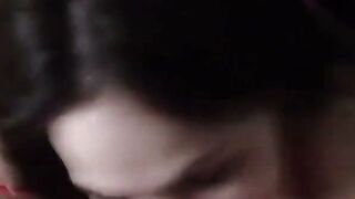 Russian Amateur Brunette Sucks Cock Sloppy in Bed