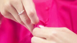 Audrey Strips Satin Robe For Slow Tease In Pink Lace Lingerie