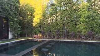 Brunette Daisy Sucks Cock Then Rides Reverse Cowgirl Poolside