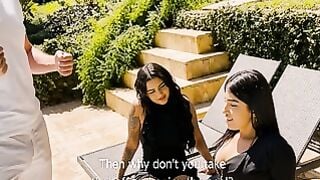 Two Latina Stepsisters Ride Stepdad's Big Cock in Amateur Threesome