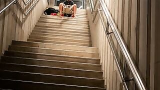 German Amateur Flashes And Pees In Public Train Station