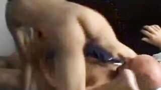 Amateur Asian Wife Sucks Cock in Tight Jeans on Bed