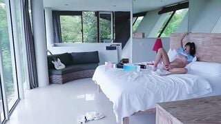Step Sister Squirts While Pegged With Long Pink Plug In Bedroom