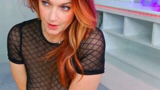 Busty Brunette Rides Big Dildo In See-Through Mesh Top