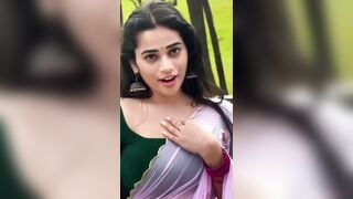 Desi Slut Poses In Tight Pink Saree With Green Blouse And Jhumkas
