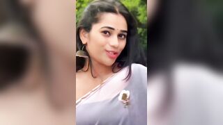 Desi Slut Poses In Tight Pink Saree With Green Blouse And Jhumkas