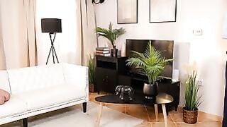 Shalina Devine Deepthroats Hubby Then Gets Tight Anal Filled On Sofa