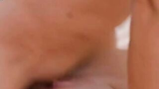 Petite Dark Hair Della Cate Deepthroats & Rides Big Cock in Tight Sheer Panties