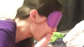 Blindfolded Teen Deepthroats Hard Cock