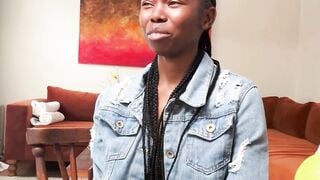 Skinny Ebony Teen Doggyfucked Raw on Orange Couch | Bareback Amateur Casting