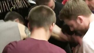 Rowen Jackson Rope Bound Gay Gangbang In Clothing Store With Hardcore Facial