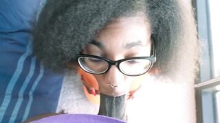 Jayy Alexis Deepthroats BBC in Glasses and Stockings on Bed