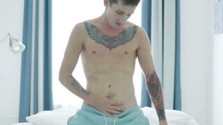 Tattooed Twink Noah Sucks Big Dildo Then Fucks His Tight Asshole