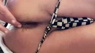 Tattooed Ass Fisting with Checkered Anal Dildo