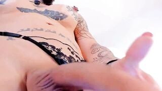 Tattooed Shemale Edges Hard Cock Live For Online Date