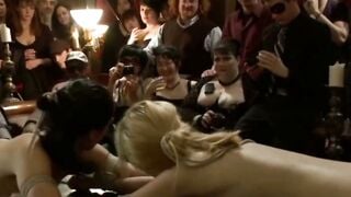 Roped Submissives Suck Cock & Swap Cum In Public Birthday Orgy