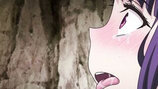 Purple Hair Anime Girl Deepthroated By Slimy Tentacles In Cave