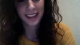 Shy Cam Girl Squeezes Big Tits While Standing Masturbating on Webcam