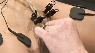 Beretta James Blindfolded Crotch Rope Suspension & Electro Dungeon Training
