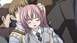 Busty Pink-Haired Schoolgirl Gangbanged on Crowded Train