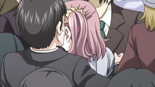 Busty Pink-Haired Schoolgirl Gangbanged on Crowded Train