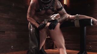 Troy Daniels Forces Tattooed Male Sub to Deepthroat in Leather Dungeon