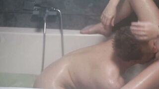 Rough Blonde Teen Gets Big Cock Doggy Style in Bath
