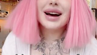 Tattooed Pink Hair Whore Sucks Cock in Restaurant Toilet