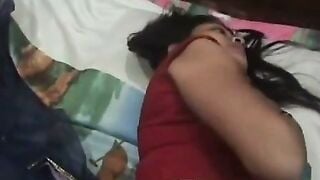 Desi Aunty Teases Small Tits in Red Top Before Night Out
