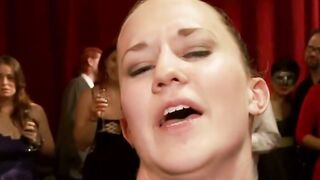 Bonnie Day Roped & Clamped Deepthroats Cock at Public Party