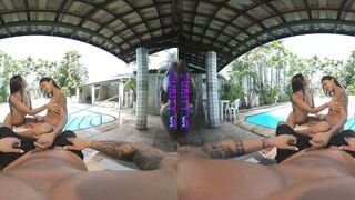 Lilian & Maria Suck Cock in Sunlit VR Pool Threesome