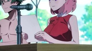 Busty Blonde Anime Girl Rides Massive Cock in Red Bikini at Outdoor Track