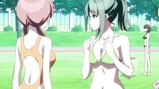Busty Blonde Anime Girl Rides Massive Cock in Red Bikini at Outdoor Track