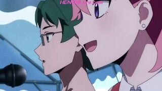 Busty Blonde Anime Girl Rides Massive Cock in Red Bikini at Outdoor Track