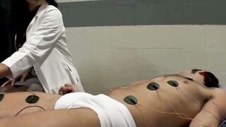 Yasmin Lee Deepthroats Bound Tattooed Man in Medical Clinic