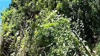 Mature Blonde Granny Sue Masturbates in the Woods POV