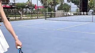 Tiny Teen Student Sucks Cock & Swallows Cum In Tennis Skirt