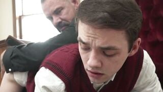 Priest Marcus Rivers Spanks Teen Twink Ass Before Rough Bareback Anal Sex in Church