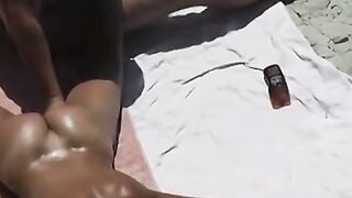 Wife Fingering Wet Pussy on Beach Towel in Public
