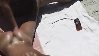 Wife Fingering Wet Pussy on Beach Towel in Public