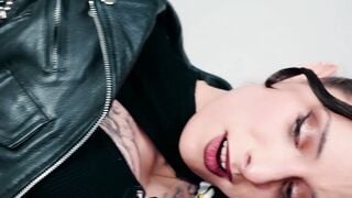Tattooed Trans Woman Gives Handjob on Pink Blanket