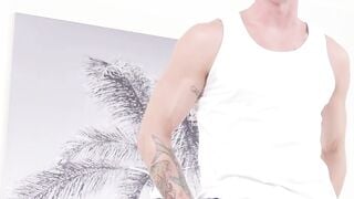 Tattooed Hunk Austin Oils Up & Jerks Off His Huge Cock