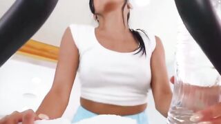 Busty Dee Williams & Petite Ember Snow Suck Xander Corvus While Working Out