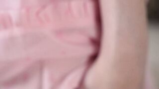 Purple Haired Shemale Striptease & Big Tits POV Handjob on White Couch