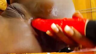 Black Colombian Latina Stretches Tight Ass with Anal Toy on Webcam