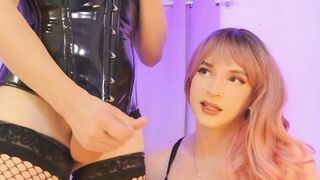 Pink Shemale Boss Teases Thick Hard Cock For Submissive Secretary