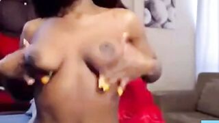 Ebony Cam Girl Sucks Dildo With Saggy Tits