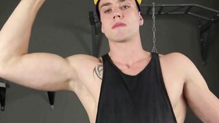 Tattooed Czech Jock Flexes Ripped Abs Before Solo Jerk Off in Gym