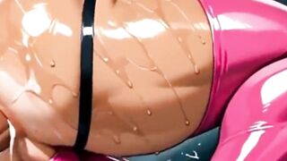Tattooed Jock Fisted & Cummed in Pink Latex Gay Orgy