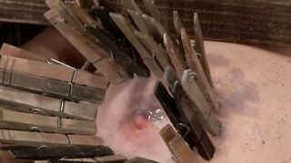 Bella Rossi Ball Gagged & Breast Clamped in Metal Cage Bondage